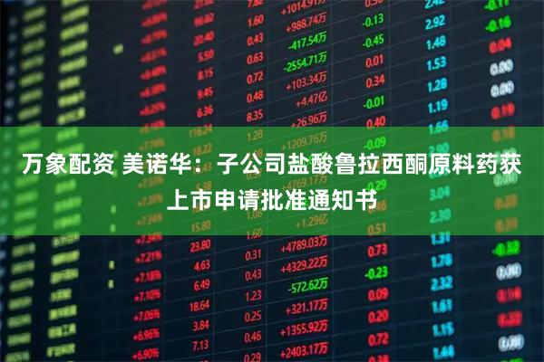 万象配资 美诺华：子公司盐酸鲁拉西酮原料药获上市申请批准通知书